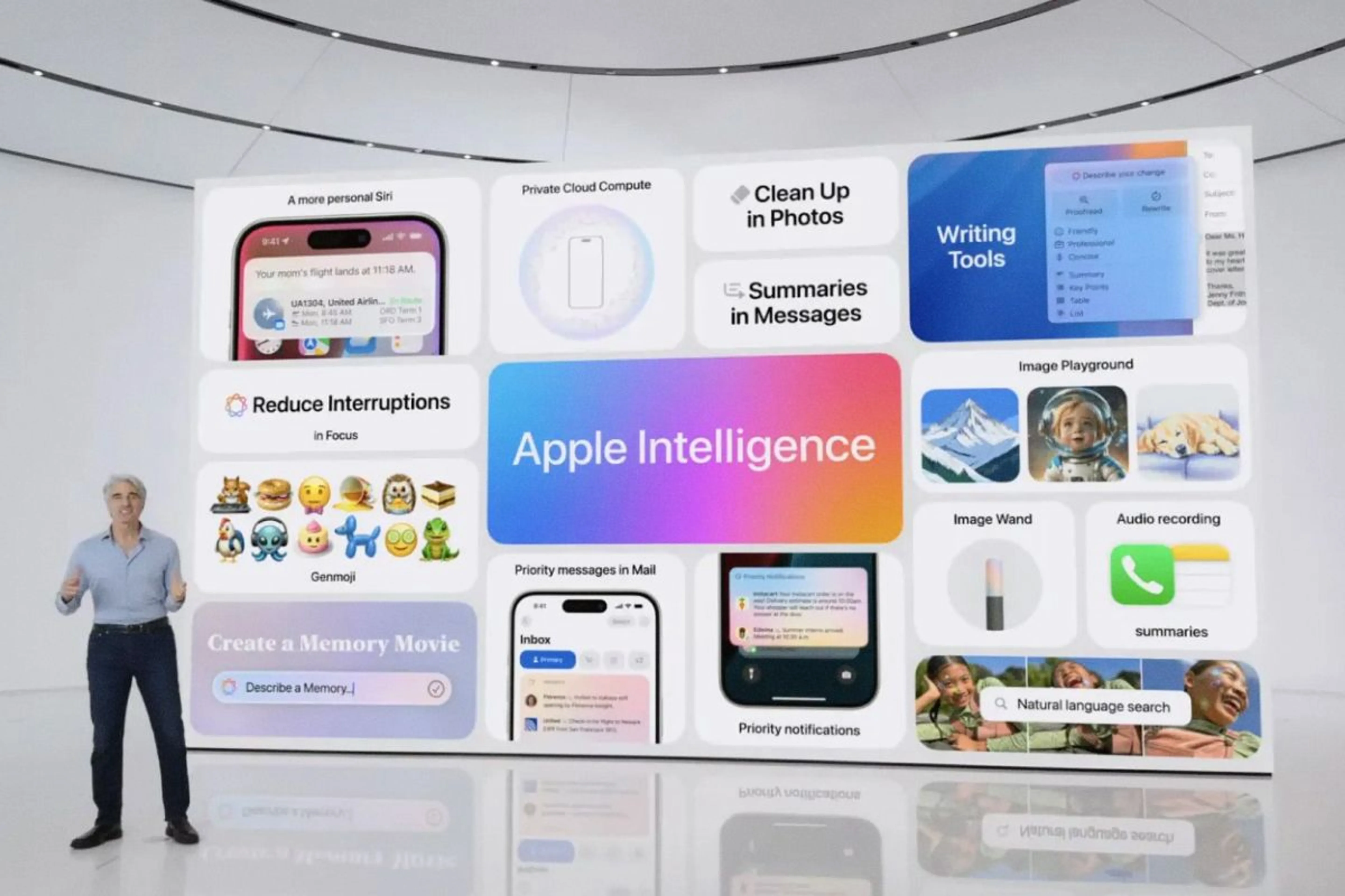 Крейг Федериги представляет новые возможнсти Apple Intelligence. На этот раз, почему-то, без присущего ему юмора.