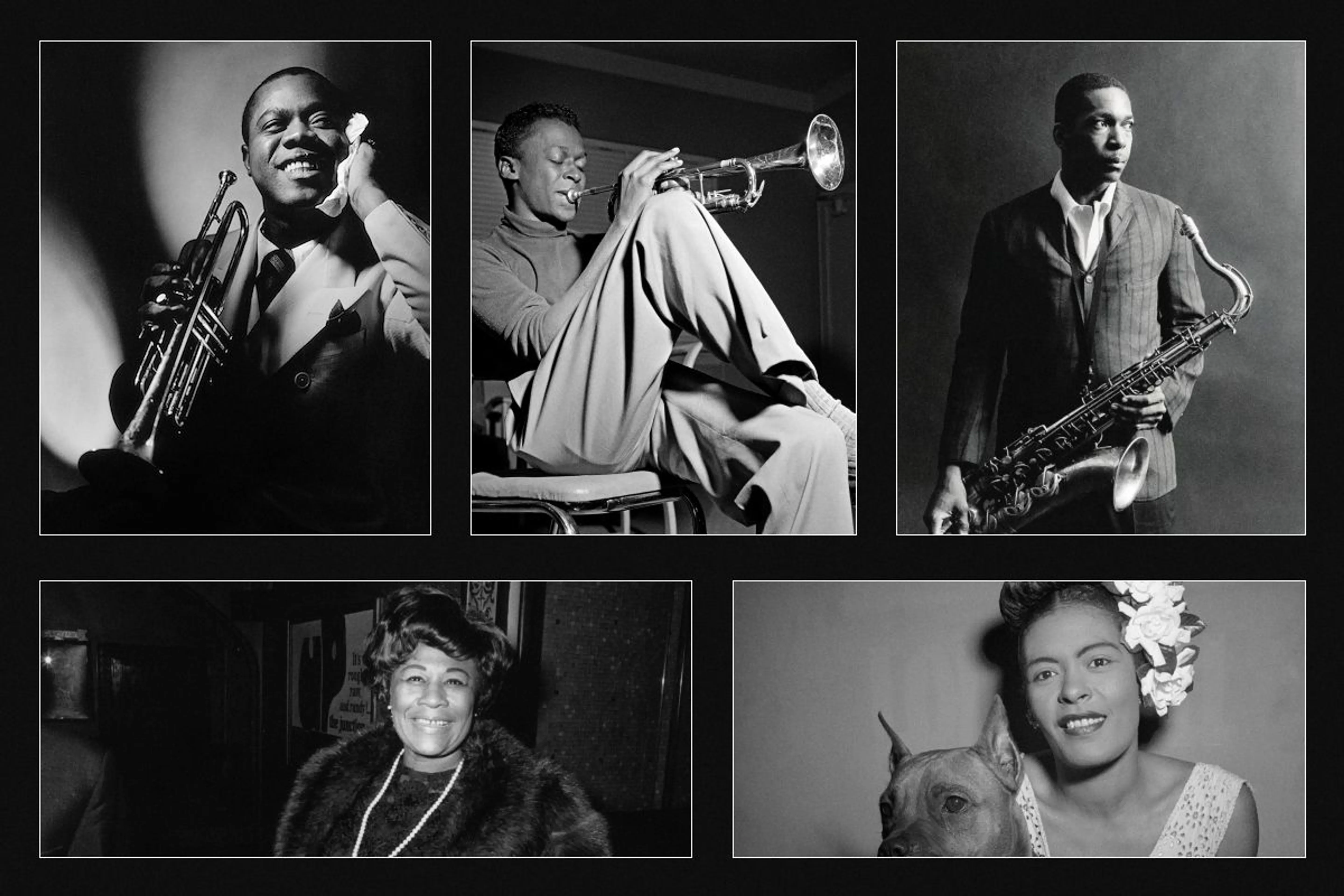 Коллаж: African American Registry, <a href="https://milesdavis.com/" target="_blank">milesdavis.com</a>, Henri Selmer Paris, WAMU, Wikipedia